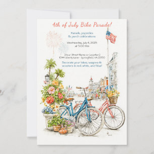 Watercolor 4th of July Bike Parade Invitation 