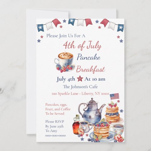 Watercolor 4th of July Brunch Invitation