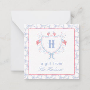 Watercolor 4th of July Fireworks Monogram Crest Note Card