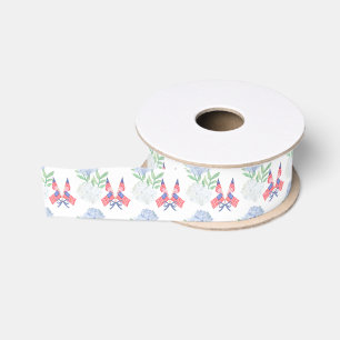 Watercolor 4th of July Hydrangeas & American Flags Grosgrain Ribbon