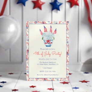 Watercolor 4th of July Hydrangeas & American Flags Invitation