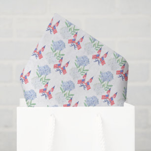 Watercolor 4th of July Hydrangeas & American Flags Tissue Paper