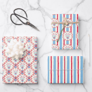 Watercolor 4th of July Hydrangeas & American Flags Wrapping Paper Sheets