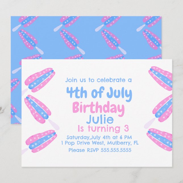 Watercolor 4th of July Ice Cream Invitation (Front/Back)