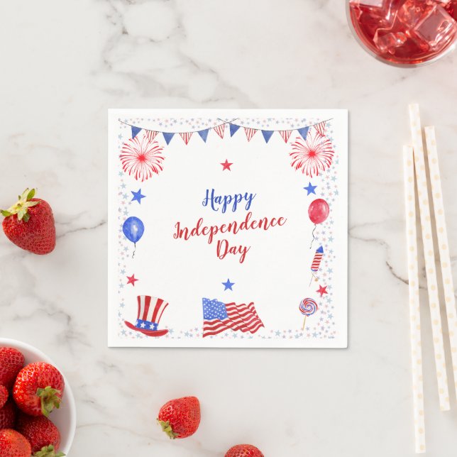 Watercolor 4th of July Independence Day Party Napkins (Insitu)