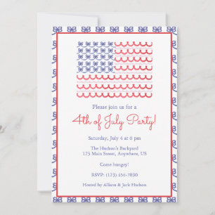 Watercolor 4th of July Patriotic Bow American Flag Invitation