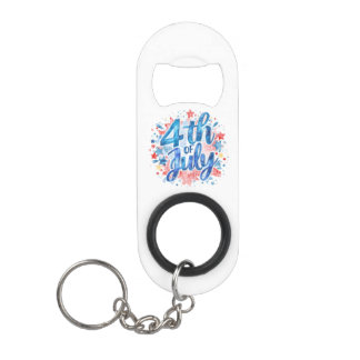 Watercolor 4th of July Patriotic Keychain Bottle Opener