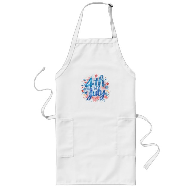 Watercolor 4th of July Patriotic Long Apron (Front)