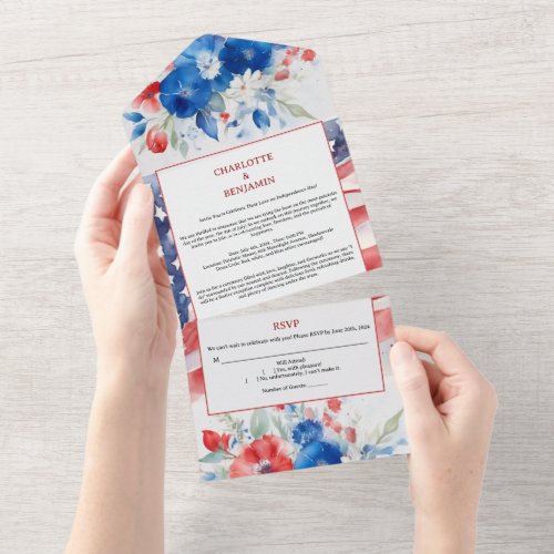 Watercolor 4th of July Wedding  All In One Invitation