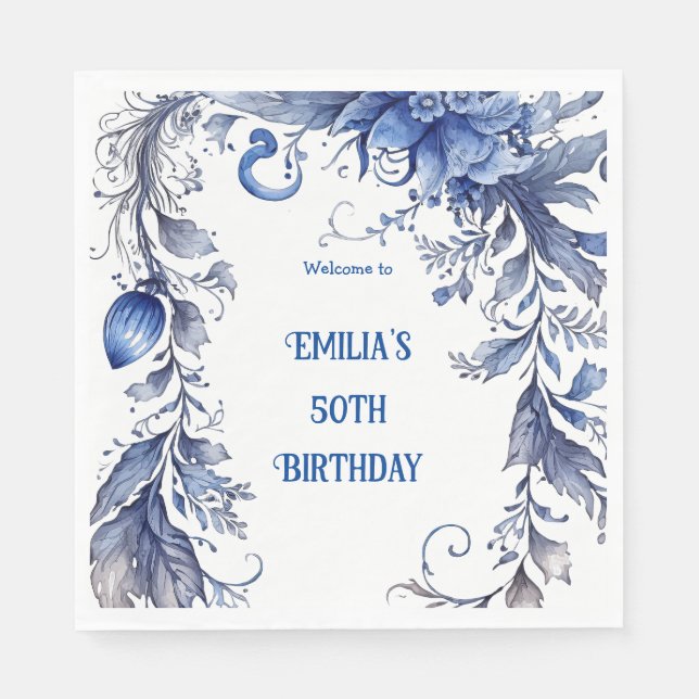 Watercolor 50th Birthday | Summer  Napkins (Front)