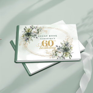 Watercolor 60th Birthday Dusty Green Guest Book