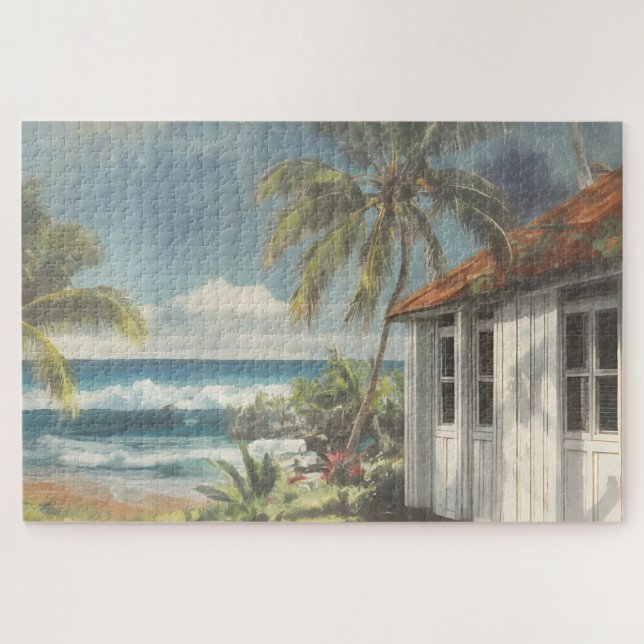 Watercolor 70s Hawaii House Jigsaw Puzzle (Horizontal)