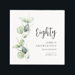 Watercolor 80th Birthday Eucalyptus Paper Napkins<br><div class="desc">It could be surprise party or another special decade achieved. This 80th birthday party paper napkin featuring eucalyptus greenery design with modern popular typography that you can easily edit to suit any birthday or anniversary celebration.</div>
