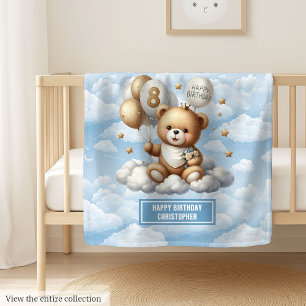Watercolor 8th birthday blanket with teddy bear