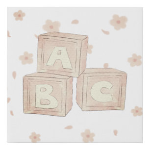 Watercolor A B C Block Letters Faux Canvas