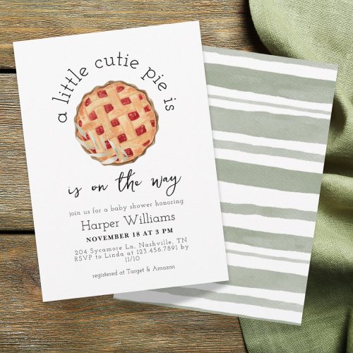 Watercolor A Cutie Pie is on the way Baby Shower  Invitation