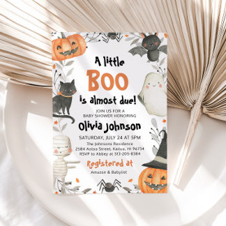 Watercolor A Little Boo Halloween Baby Shower Invitation