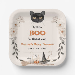 Watercolor A Little Boo Halloween Baby Shower Paper Plates