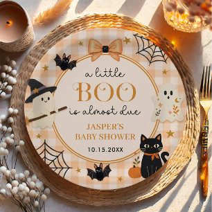 Watercolor A Little Boo Halloween Baby Shower Paper Plates