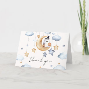 Watercolor A Little Boo Moon Stars Baby Shower  Letterpress Thank You Card