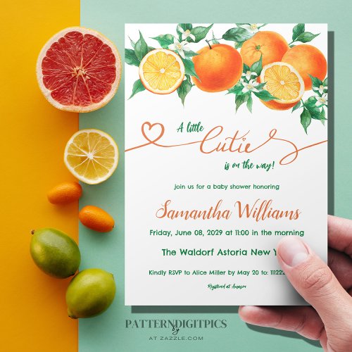 Watercolor A Little Cutie on the Way Baby Shower Invitation