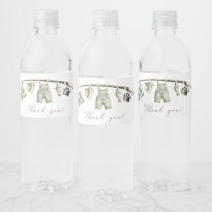    Watercolor a little fisherman  baby sPaper Plat Water Bottle Label