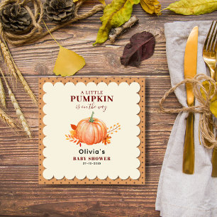 Watercolor a Little Pumpkin Cute Fall Baby Shower Napkins
