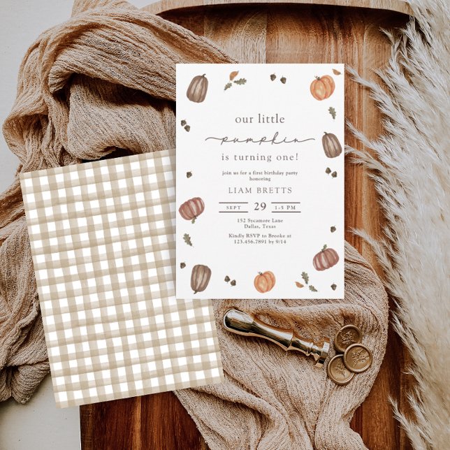 Watercolor A Little Pumpkin First Birthday Invitation (Creator Uploaded)