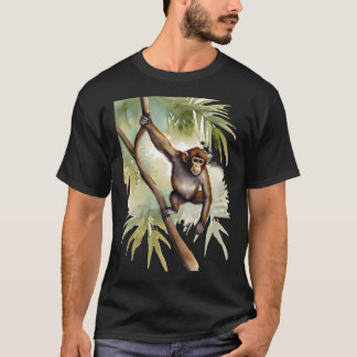 Watercolor A Playful Monkey Swinging From Tree T-Shirt