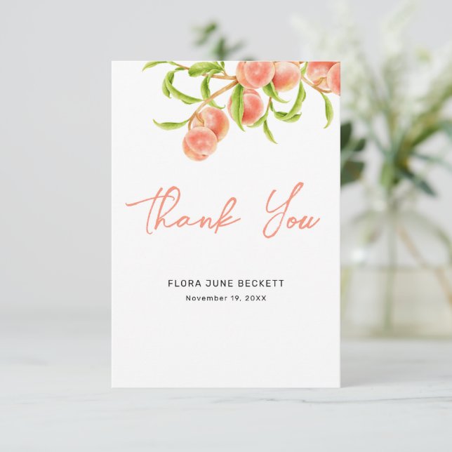 Watercolor A Sweet Little Peach Thank You Card (Standing Front)