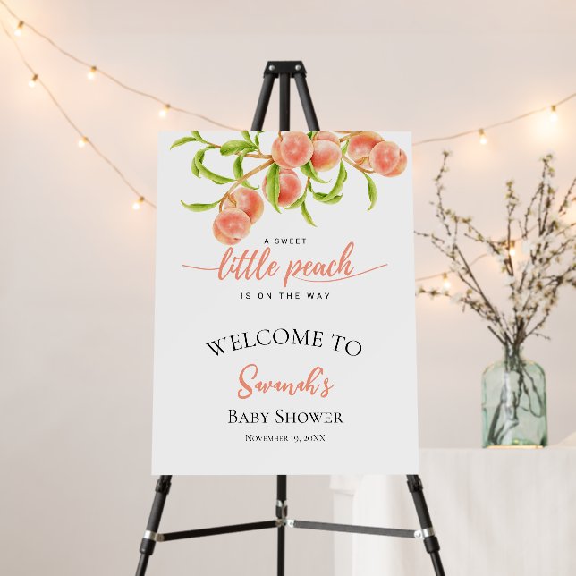 Watercolor A Sweet Little Peach Welcome Sign (In Situ (Stand))
