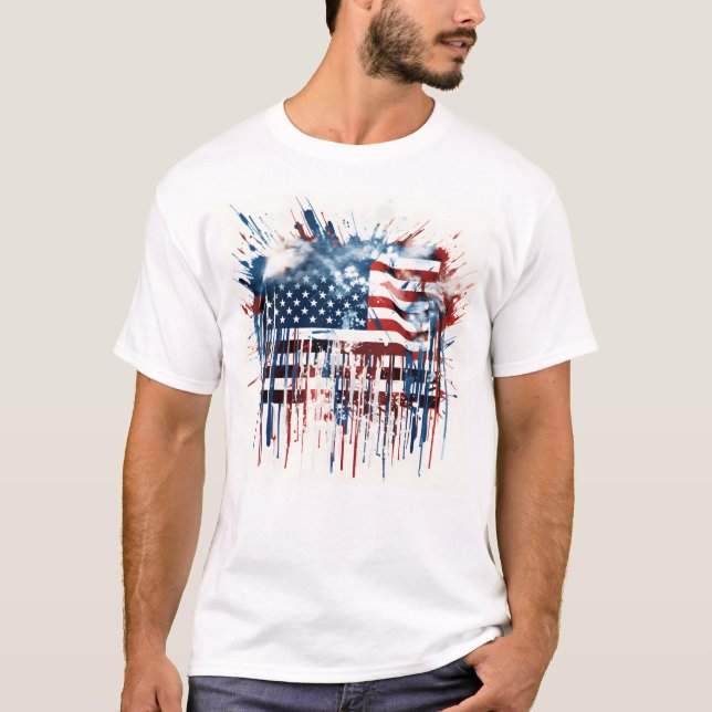 Watercolor abstract American flag T-Shirt (Front)