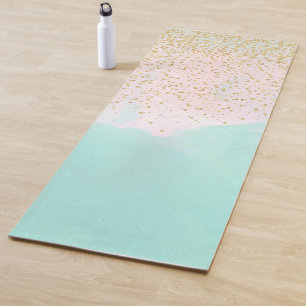 Watercolor abstract and golden confetti design yoga mat