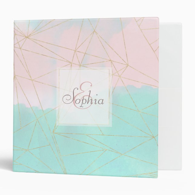 Watercolor abstract and golden triangles design 3 ring binder (Front/Inside)