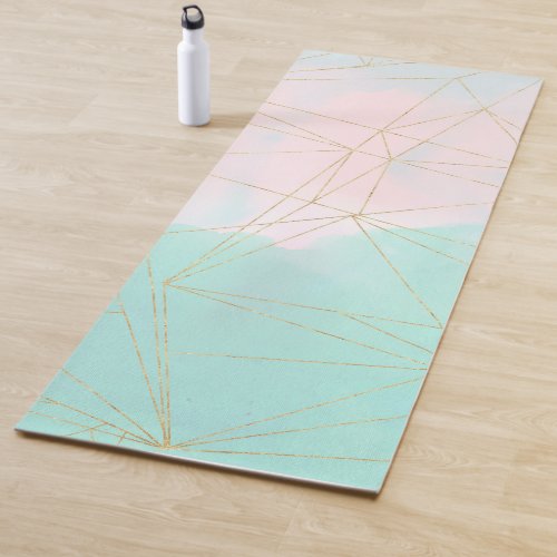 Watercolor abstract and golden triangles design yoga mat