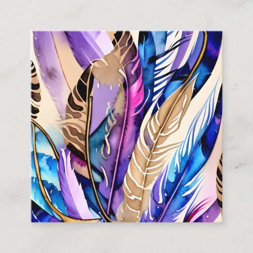 Watercolor Abstract Art Feathers Painting Square Business Card