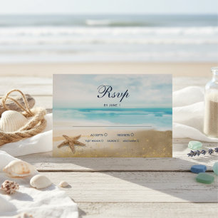 Watercolor Abstract Beach Starfish Wedding RSVP Card