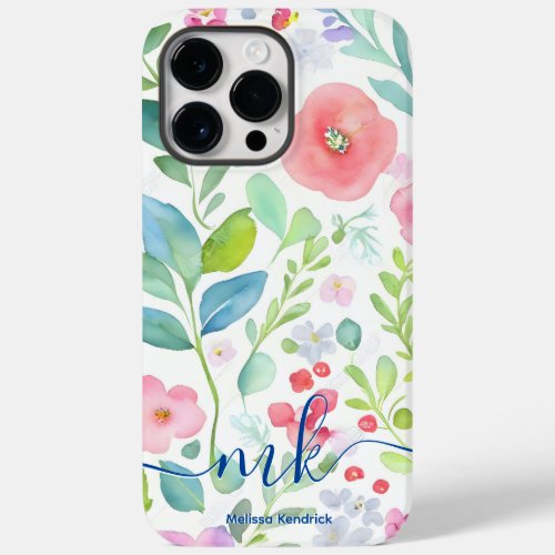 Watercolor Abstract Berries Ferns Flowers Monogram Case_Mate iPhone 14 Pro Max Case