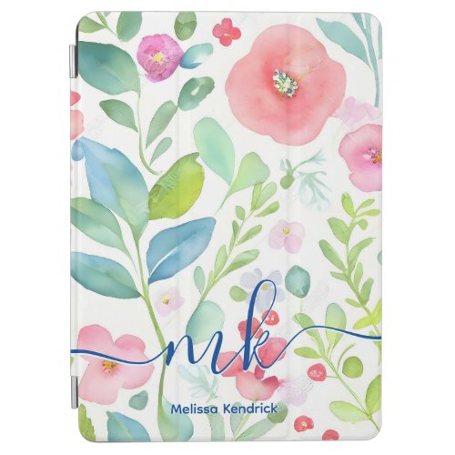 Watercolor Abstract Berries Ferns Flowers Monogram iPad Air Cover