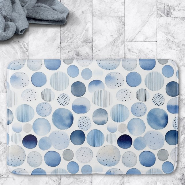Watercolor Abstract Blue White Circles Pattern Bath Mat (Creator Uploaded)