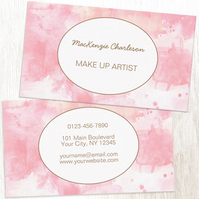Watercolor Abstract Blush Pink Modern Business Card (Blush pink watercolor paint artistic personalized business card for beauty hair aesthetics make up)