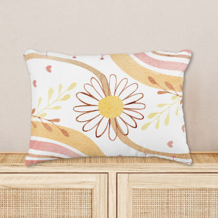 Watercolor Abstract Botanical Flower and Rainbow Accent Pillow