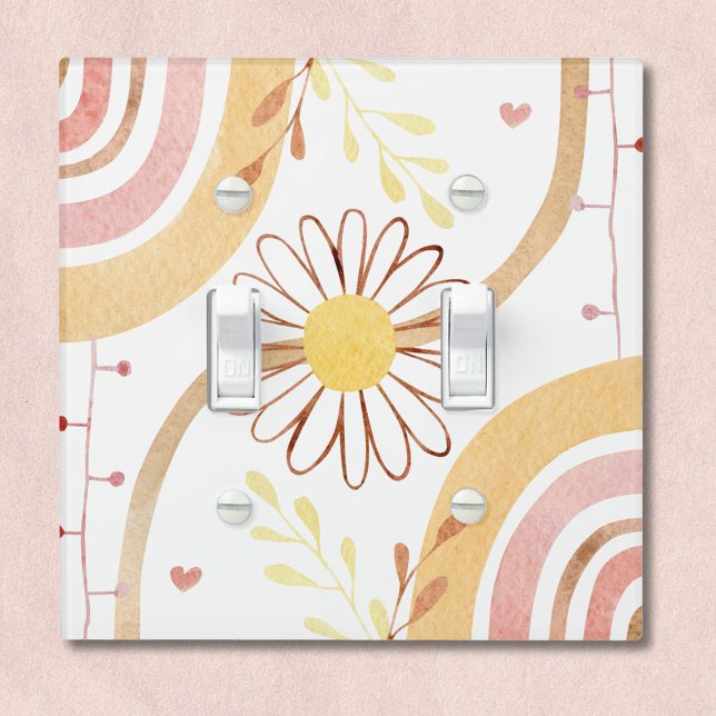 Watercolor Abstract Botanical Flower and Rainbow Light Switch Cover (In situ)