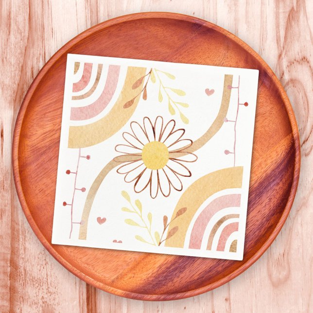 Watercolor Abstract Botanical Flower and Rainbow Napkins (In situ)