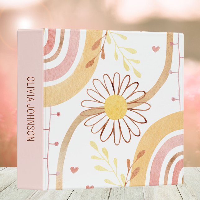 Watercolor Abstract Botanical Flower Rainbow Kids 3 Ring Binder (In situ)