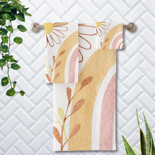 Watercolor Abstract Botanical Flower Rainbow Kids Bath Towel Set