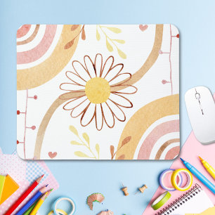 Watercolor Abstract Botanical Flower Rainbow Kids Mouse Pad