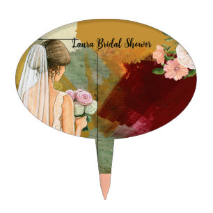 watercolor abstract bridal shower invitation cake topper