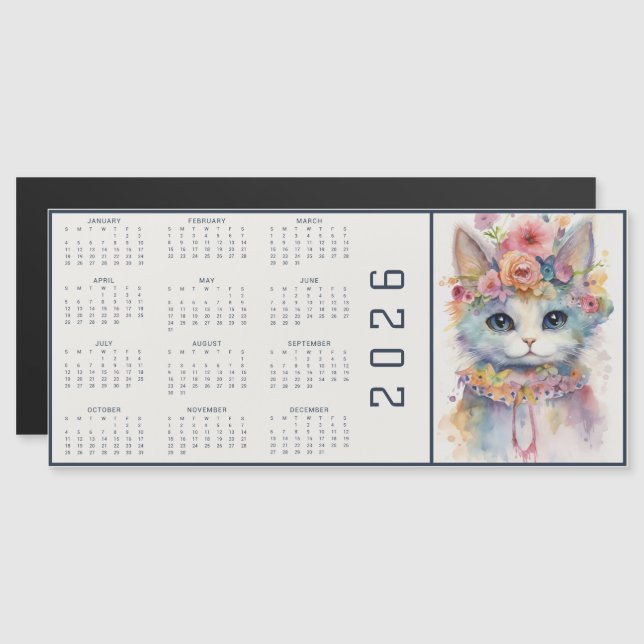 Watercolor Abstract Cat Dressed Florals Calendar (Front/Back)
