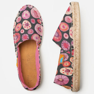 Watercolor Abstract Circles Pink Black Espadrilles